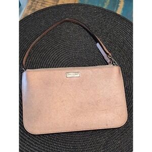 Kate Spade Rose Gold Saffiano Leather Wristlet Clutch Bag Metallic Pink Pouch